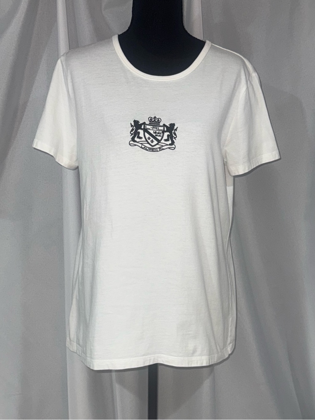 Ralph Lauren White Tee With Navy Crest